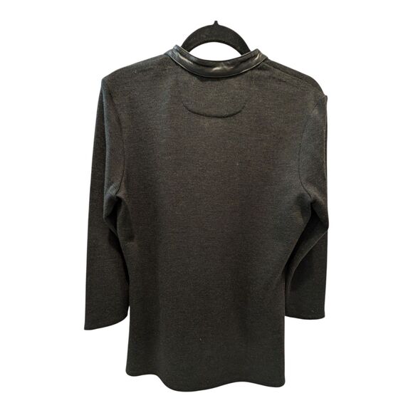 Ralph Lauren Black Label Sweater 100% Wool V-Neck Leather Trim L Fall Winter - Picture 2 of 6